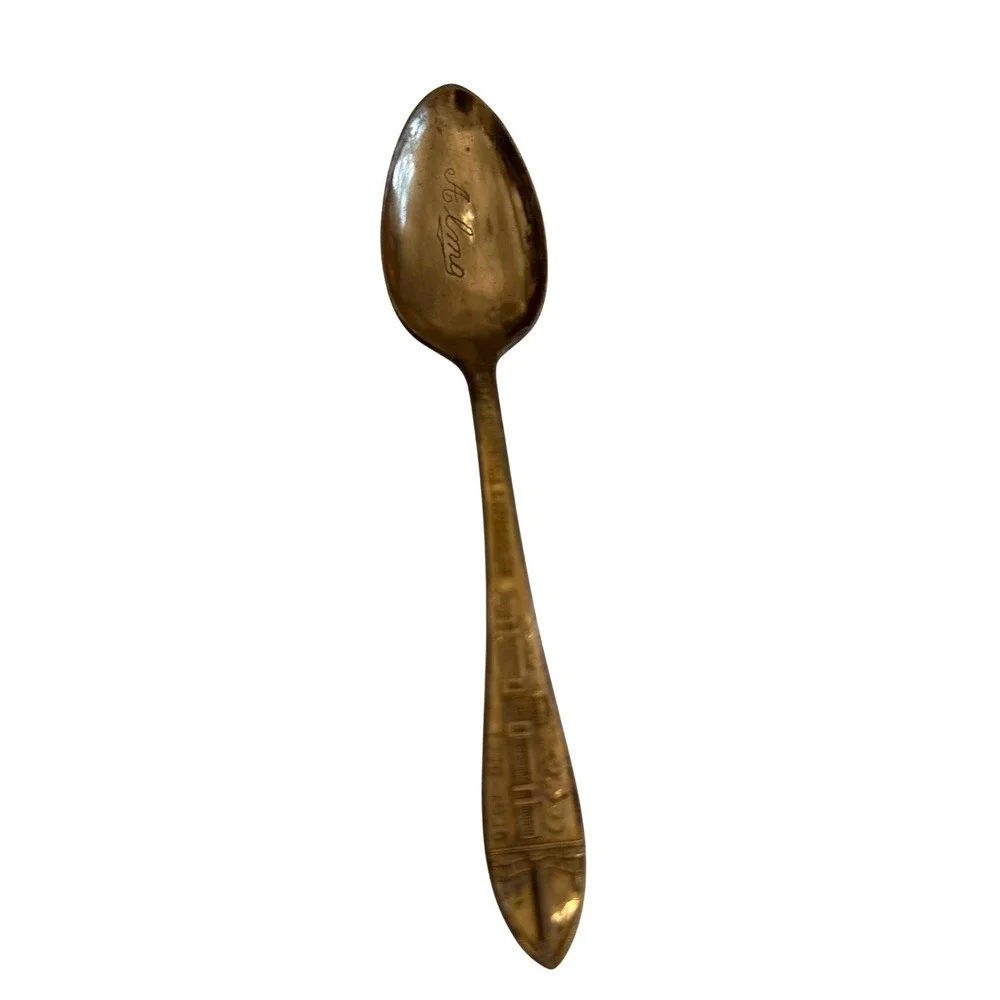 Texas Centennial 1836-1936 Gold Tone Souvenir Spoon Engraved‎ Vintage